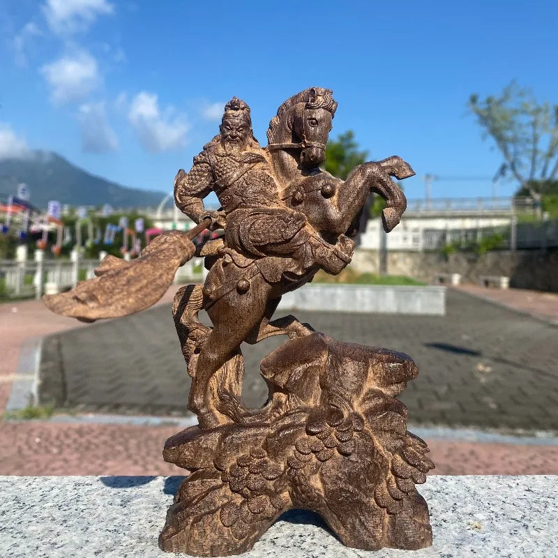 Hand-Carved Agarwood Guan Gong Statue 7.1 Feng Shui Decor