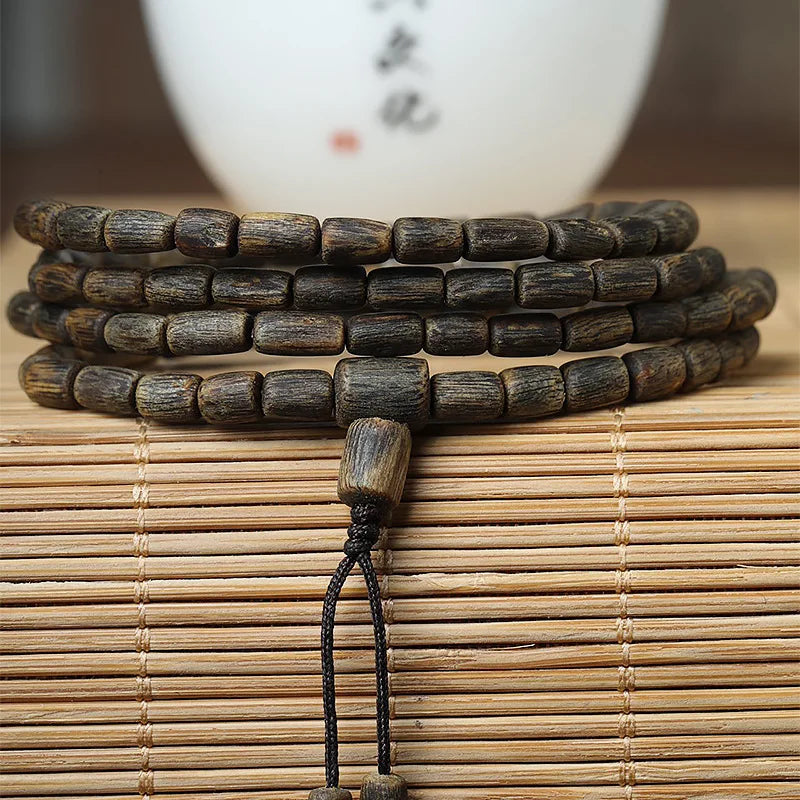 Vietnam Nha Trang Yingge Green Qi Nan Sinking Agarwood Free Form Prayer Beads Bracelet Necklace
