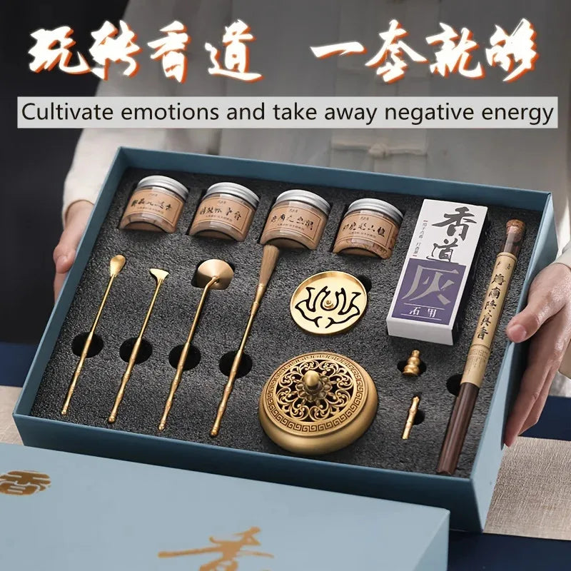 13 Pcs Incense Gift Set, Copper Burner, Aromatherapy Diffuser, Meditation Yoga Relaxation, Home Decor Spiritual Gift Set