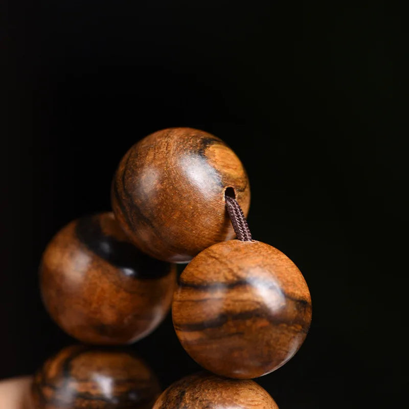 Natural Agarwood Tiger Pattern Bracelet Original Wood Beaded Prayer Beads for Men Women with Fresh Fragrance Gifts