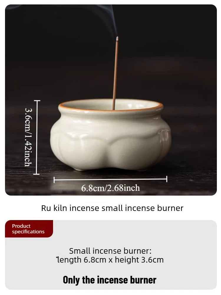 Chinese Style Ru Ware Lotus Incense Holder Desktop Sandalwood Censer Home Indoor Aromatherapy Ornament for Meditation