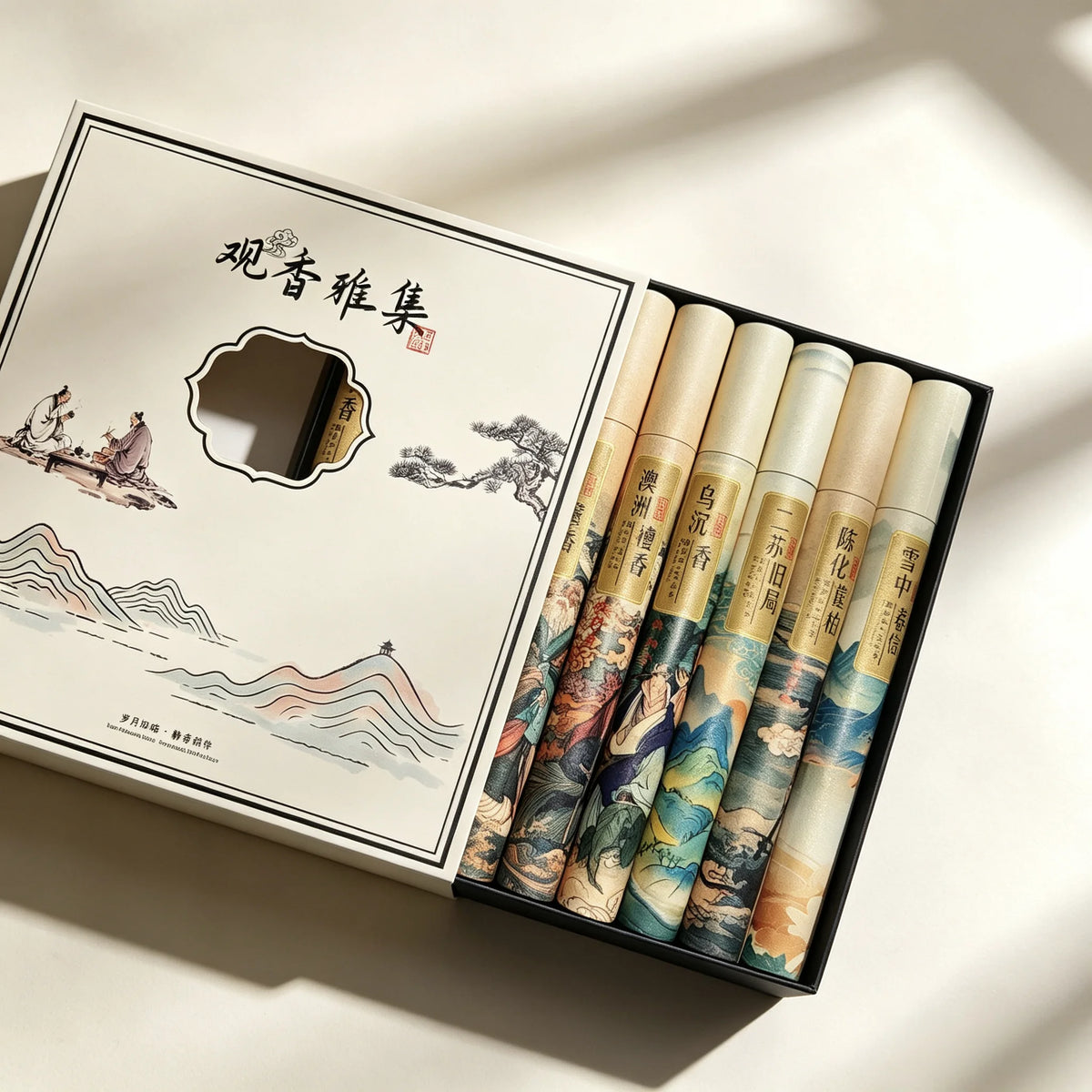 400pcs Ten‑Tube Chinese Ink Painting Incense Gift Box, Sandalwood Agarwood Multi‑Fragrance Aroma Sticks, Home Decor Festival Gif