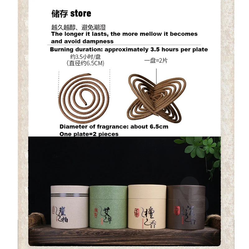 4packs 192pcs Natural Incense Coil, Sandalwood Agarwood Mugwort Fragrance, Incense Holder, Promotes Sleep Pure Air, Bathroom Sto
