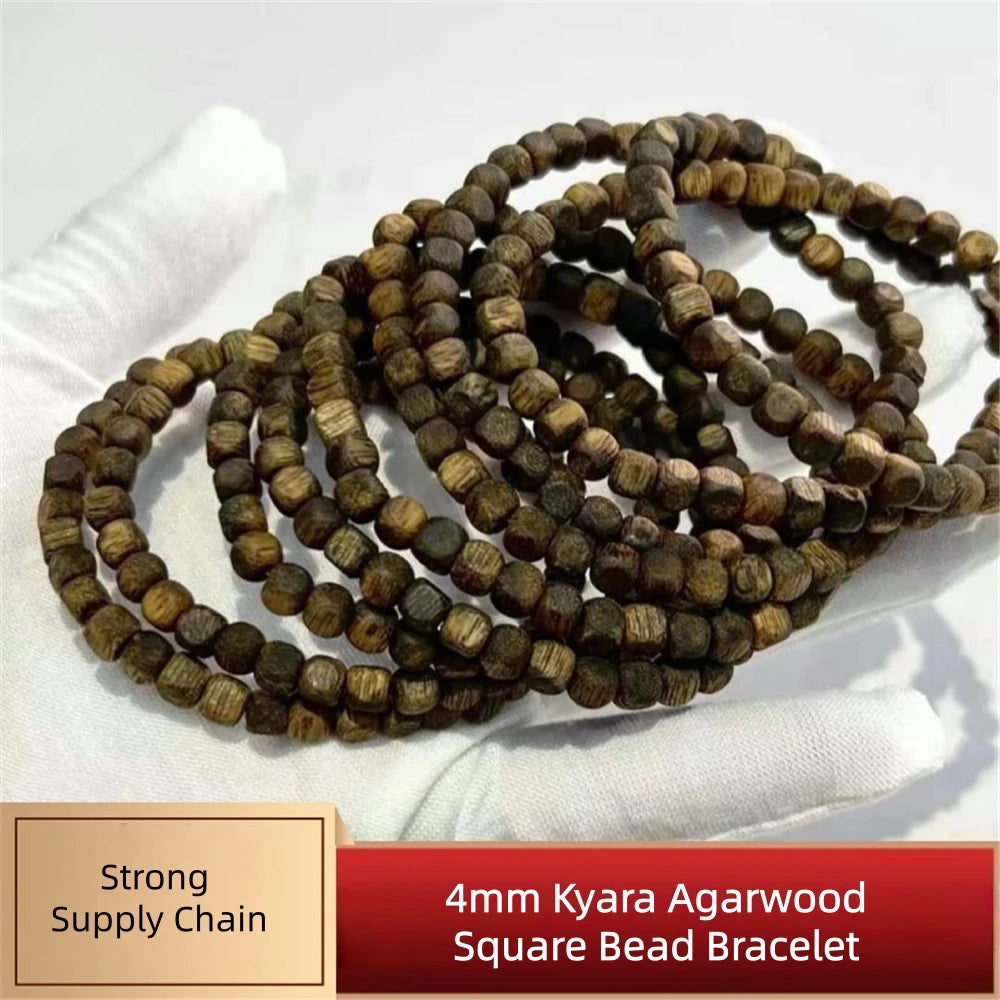 5mm Green Kyara Agarwood Square Bead Bracelet