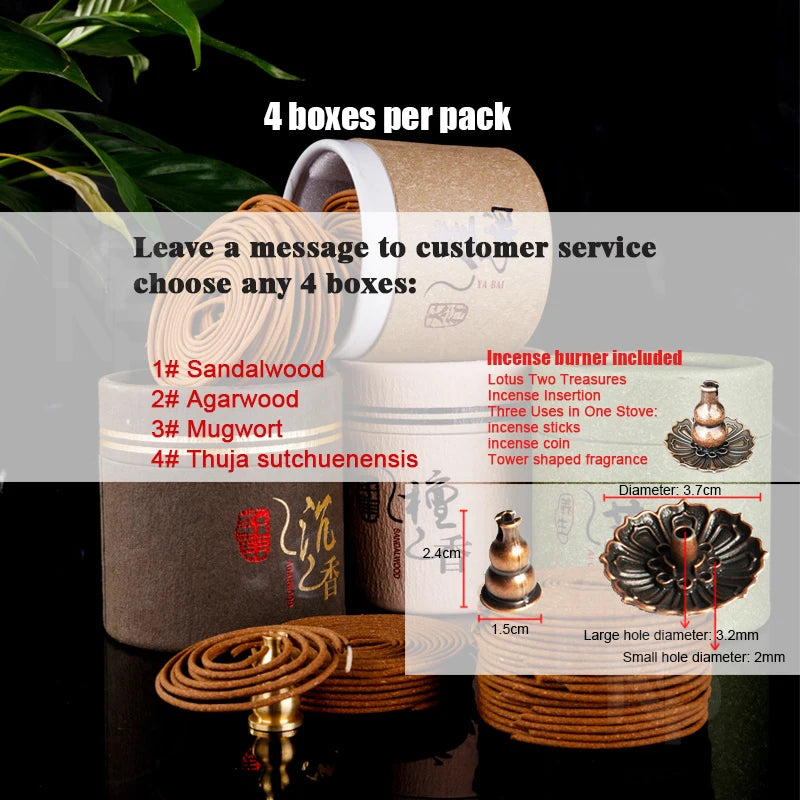 4packs 192pcs Natural Incense Coil, Sandalwood Agarwood Mugwort Fragrance, Incense Holder, Promotes Sleep Pure Air, Bathroom Sto