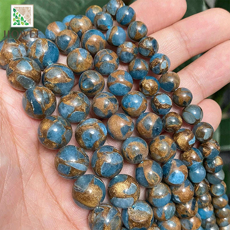 Natural Stone Golden Stripe Lake Blue Cloisonne Round Beads for Jewelry Making Diy Handmade Bracelet 15" Strand 4/6/8/10/12MM