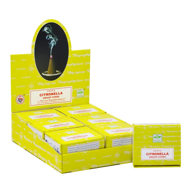 Nag Champa Dhoop SATYA Incense Cones Indian for Aromatic Smoke Fountain Haze Falls Clean Air Fragrance 12PCS