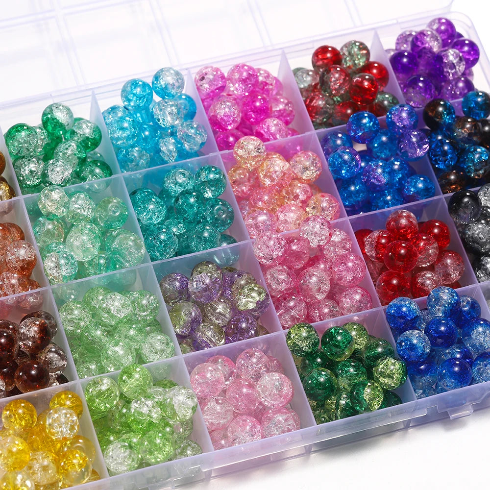 8mm Glass Crackle Beads 50pcs Blue Brown Mix for Jewelry Making