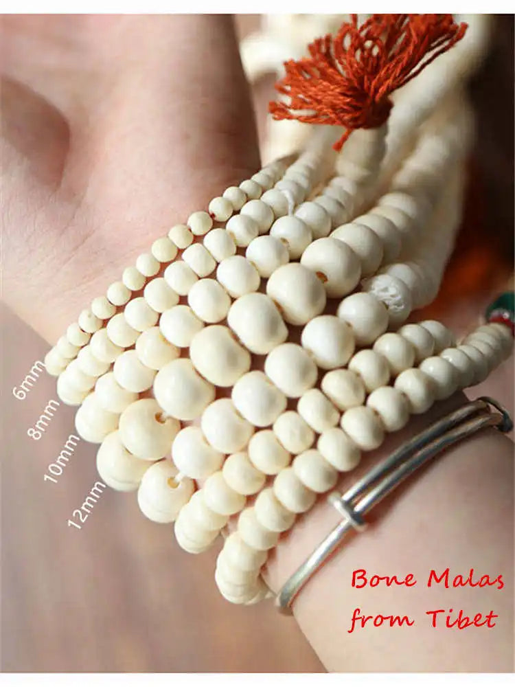 Tibetan 108 Bead Ox Bone Mala Rosary 10mm