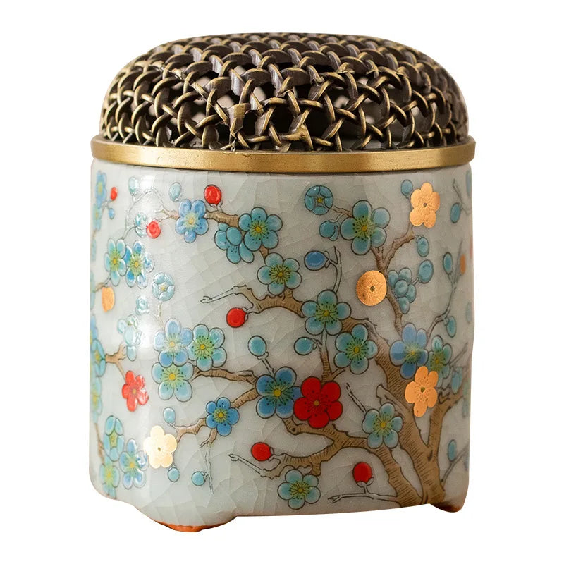 Retro Ru Kiln Ceramic Incense Burner Small Household Indoor Tea Ceremony Incense, Agarwood and Sandalwood Aroma Diffuser Tools