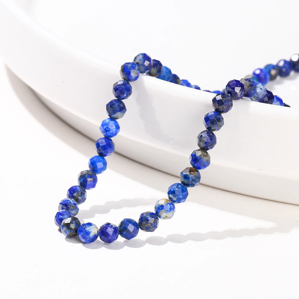 2 3 4mm Faceted Natural Lapis Lazuli Beads Round Loose Spacer Tiny Bead for Jewelry Making DIY Necklace Bracelet Accessory 15"