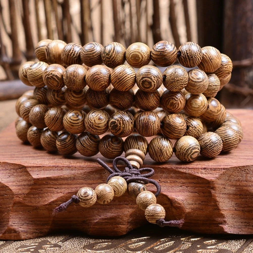 6/8mm Natural Sandalwood Bracelet Men Buddhist Buddha Meditation Bead Bracelet For Women Prayer 108 Beads Rosary Hanging Decorat
