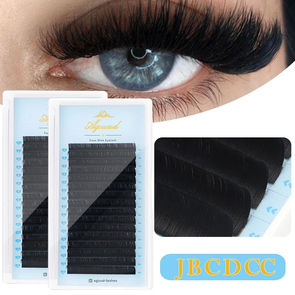 AGUUD 16Rows Russian Volume Individual Eyelash Extensions J B C D CC Lashes Korea Soft Faux Mink Eyelash Extension Makeup Cilios