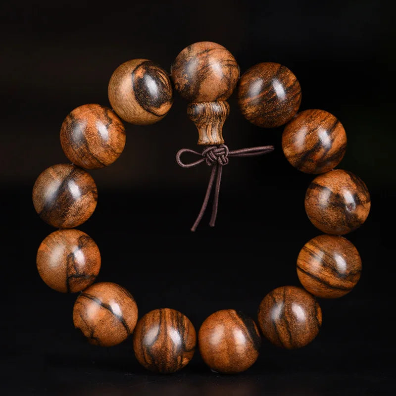 Natural Agarwood Tiger Pattern Bracelet Original Wood Beaded Prayer Beads for Men Women with Fresh Fragrance Gifts