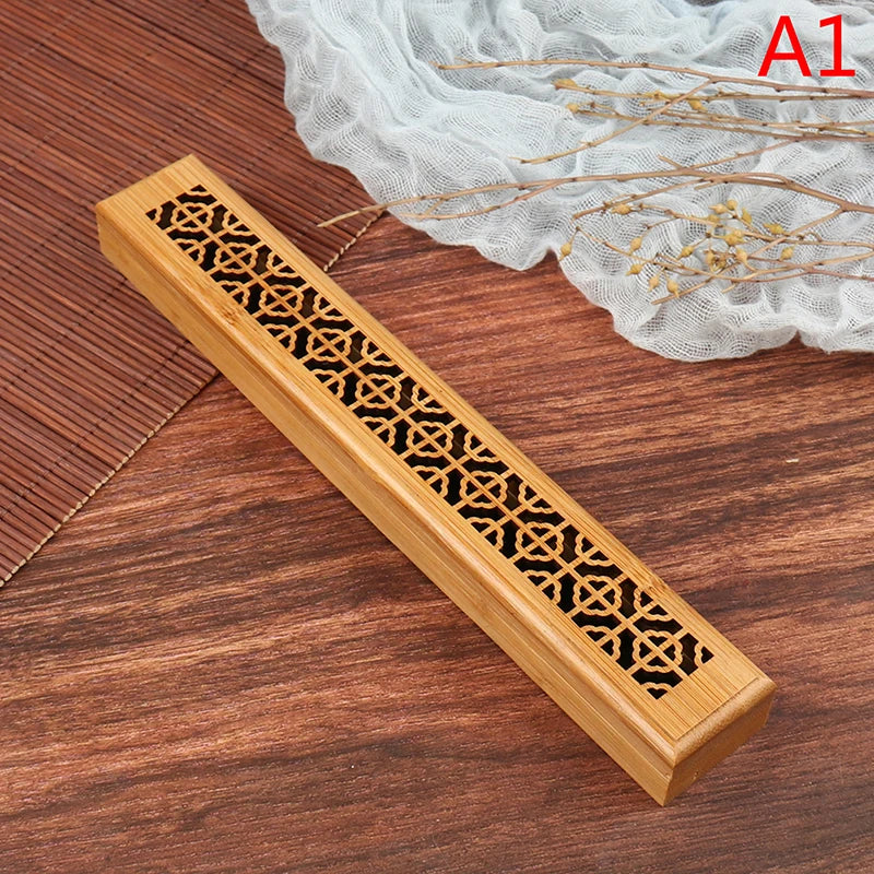 1pc Bamboo Wooden Incense Stick Holder Burning Joss Insence Box Burner Ash Catcher