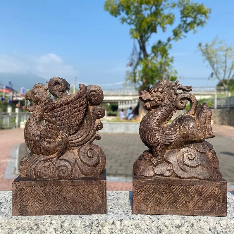 Hand-Carved Agarwood Four Holy Beasts Statue 5.5 Feng Shui Decor