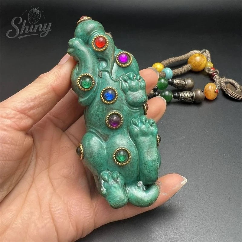 Hand-carved Turquoise Pixiu Stone Statue Fengshui Ornament