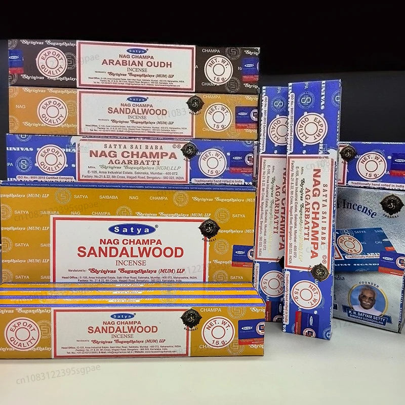 4Boxes NAGCHAMPA & 4Box SANDAL WOOD & 4Box ARABIAN OUDH Mixing Multiple Flavors ,A Total of 12Box Satya Incense Sticks for Home