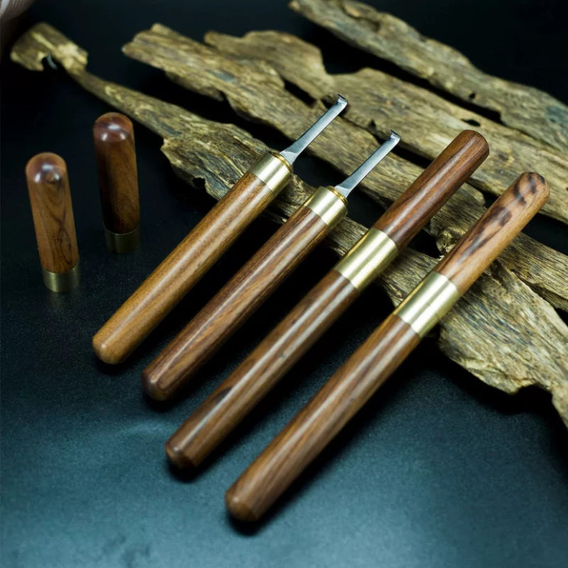 Agarwood Hook Knife Solid Wood Handle Fine Steel Knife Head Hook Wire Scraper Powder Cutting and Digging Spice Incense Tool