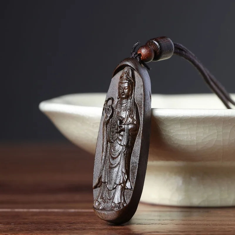 Guanyin Tathagata Agarwood Wood Carving Small Pendants Wooden Cultural Arts and Crafts Pendant Car Decorations