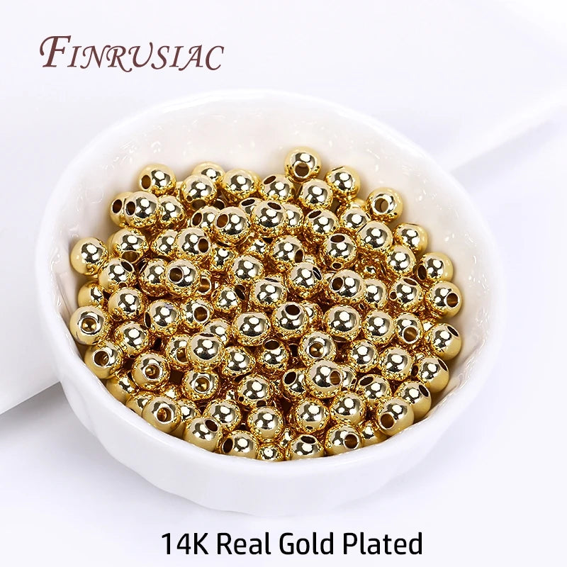 18K Gold Plated Spacer Beads 2-6mm Round DIY Jewelry