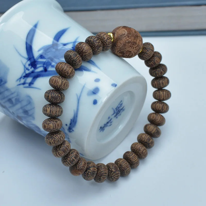 Natural Nha Trang White Ky Nam Agarwood Abacus Bead Bracelet Lucky Pixiu Wenwan Craft Jewelry