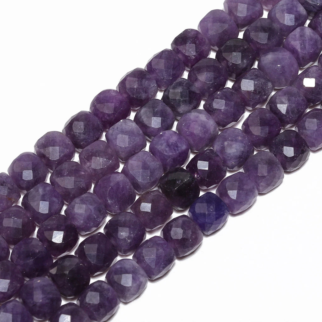 Natural Amethyst Beads 7-8mm Faceted Square Cube Loose Beads