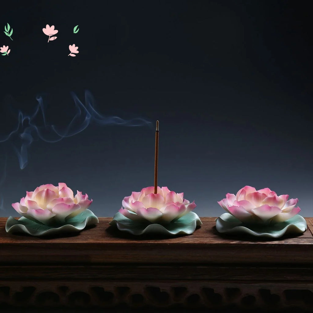 Ceramic handmade lotus incense holder line incense insert sandalwood agarwood stand incense insert painted household indoor