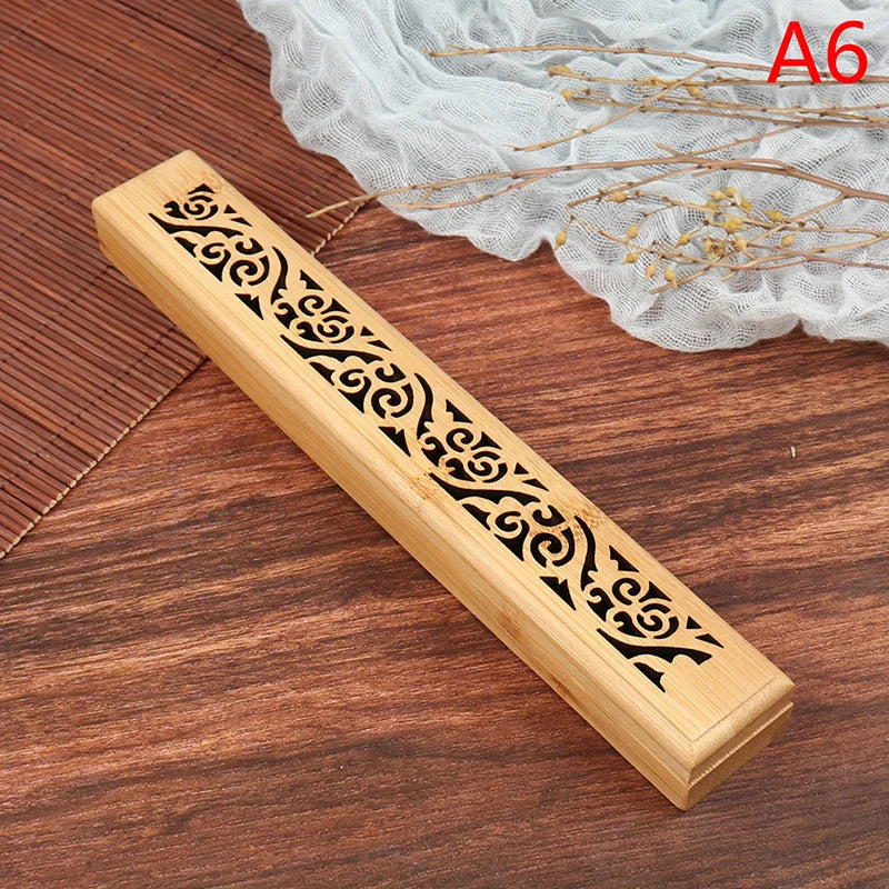 1pc Bamboo Wooden Incense Stick Holder Burning Joss Insence Box Burner Ash Catcher