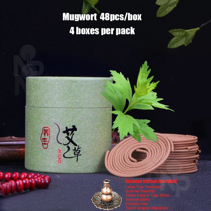 4packs 192pcs Natural Incense Coil, Sandalwood Agarwood Mugwort Fragrance, Incense Holder, Promotes Sleep Pure Air, Bathroom Sto