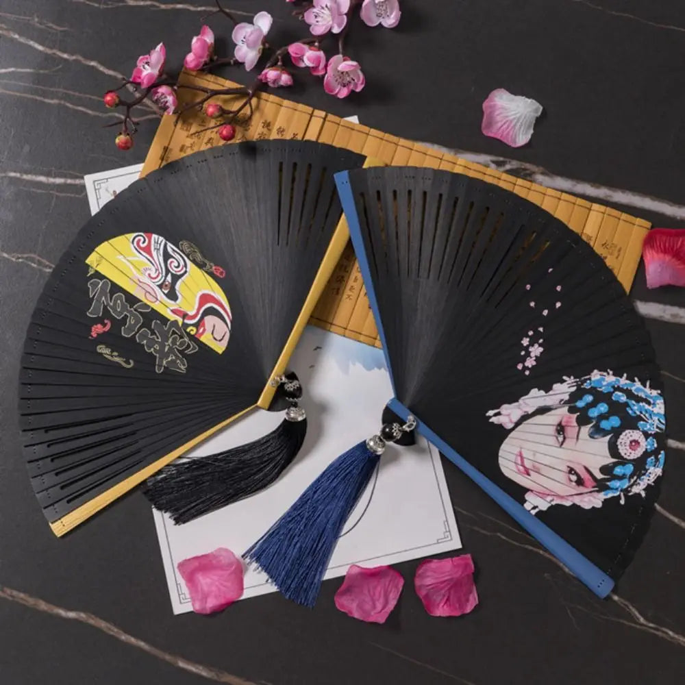 Chinese Style Folding Fan Black Bamboo Portable Fan