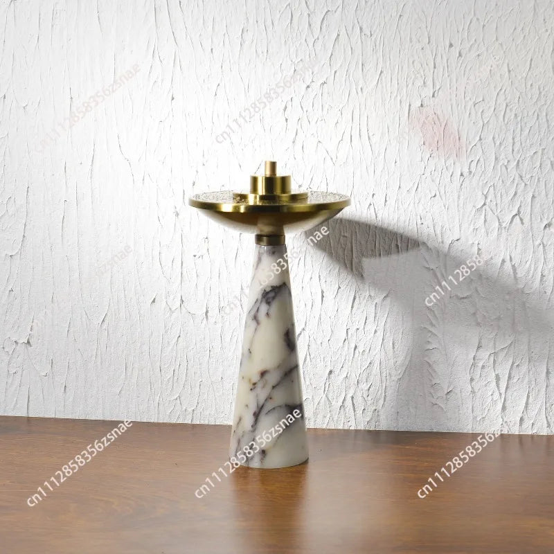 Natural Travertine Incense Burner with Metal Tray Home Ornament Marble Sandalwood Agarwood Bakhoor Mabkhara Burner