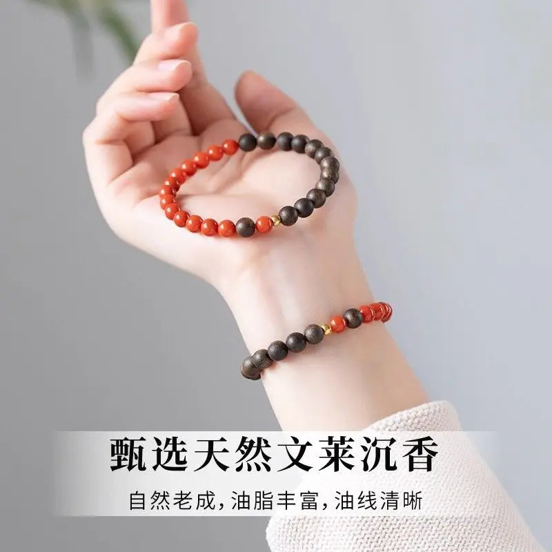 Unisex Chinese Style Single Loop Beaded Bracelet 2026 Natural Agarwood Southern Red Agate Wenwan Bracelet For Daily Wear Gift