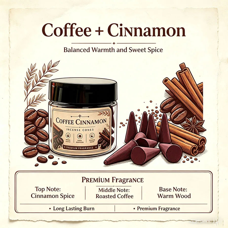 Premium Warm Coffee Incense Cones, Natural and Handmade, with a Coffee-Scented Milky Aroma, Gentle and Sweet Fragrance, for Relaxation and Sleep, Cozy Home Fragrance, Yoga and Meditation, for Indoor and Outdoor Use, Gift