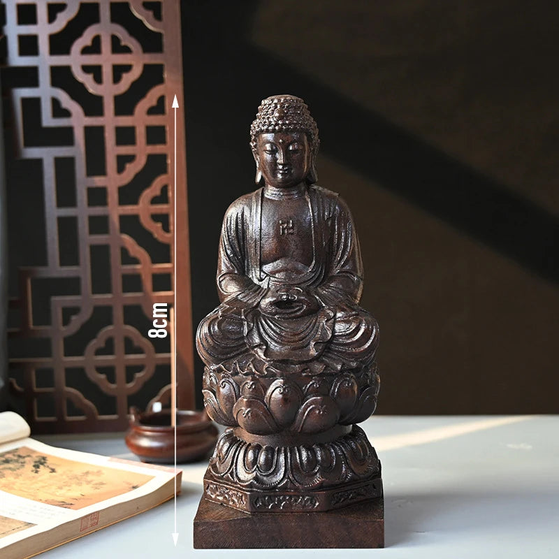 Wood Carving Figurine Of Avalokitesvara Small Buddhist Buddha Statue Aesthetic Temple Worship Crafts Living Room Decor Ornaments