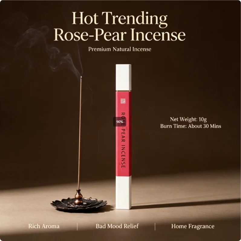 Hot Trending XMSJ Rose‑Pear Chamber Incense,10g,Natural Aroma,Burn About 30 Mins for Home Bedroom Meditation Stress Relief.