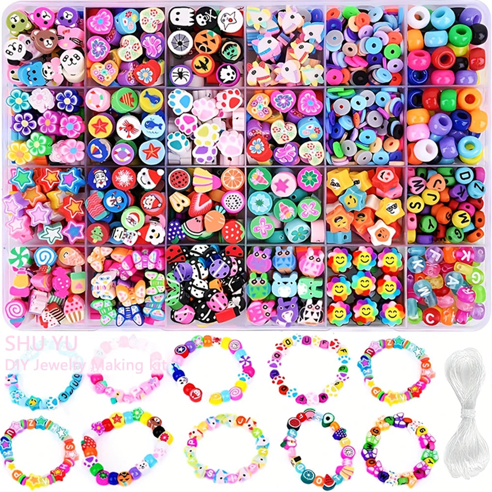 SHU YU 24 Grids Polymer Clay Beads Set Letter Imitation Pearl Beads Kit Soft Pottery Beads Gift Box for DIY Craft Jewelry Making