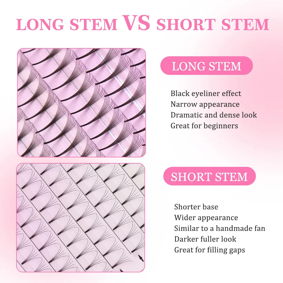AGUUD Premade Volume Fans Lashes Short/Long Stem 3D/4D/5D/6D Russian Eyelash Extension Fans Premium Faux Mink Lash Tray Cilio
