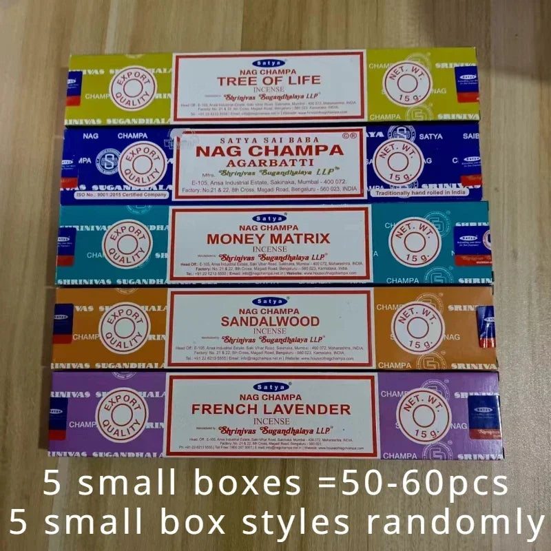 5BOX NAG Champa incense sticks Indian Satya Incense Collection Handmade Sticks Six Flavors Refreshing Aromas for Meditation
