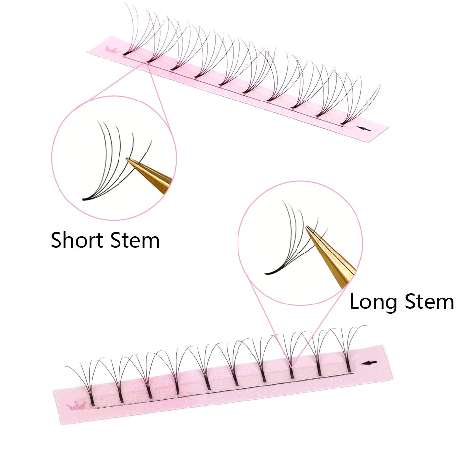 AGUUD Premade Volume Fans Lashes Short/Long Stem 3D/4D/5D/6D Russian Eyelash Extension Fans Premium Faux Mink Lash Tray Cilio