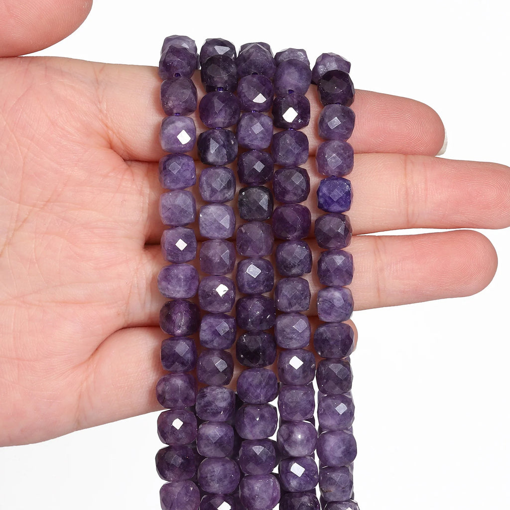 Natural Amethyst Beads 7-8mm Faceted Square Cube Loose Beads