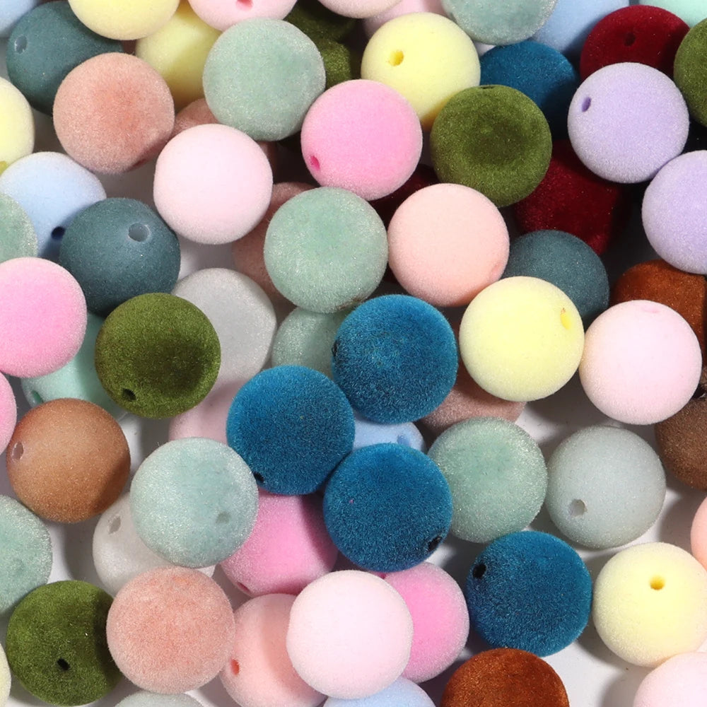 16mm Colorful Acrylic Flocking Velvet Ball Beads 10pcs