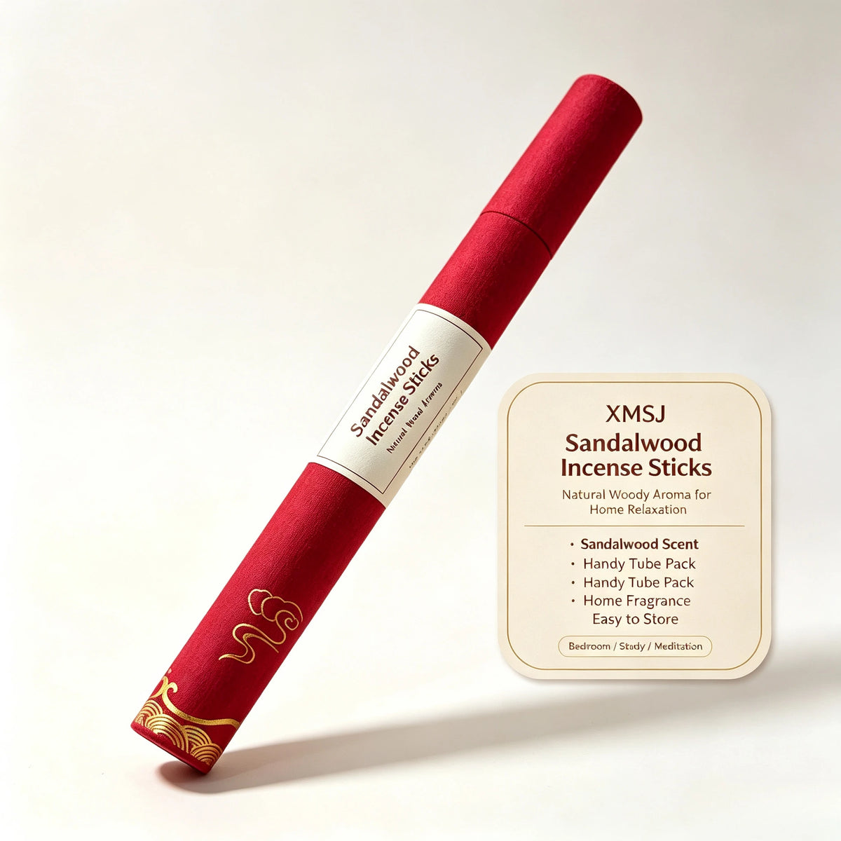 XMSJ Natural Sandalwood Incense Sticks, Red‑Tube Packed Handmade Agarwood Sticks Home Indoor Aromatherapy