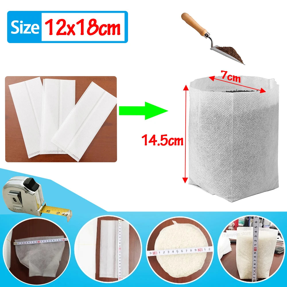100-500Pcs Biodegradable Grow Bags 10x10cm-20x26cm