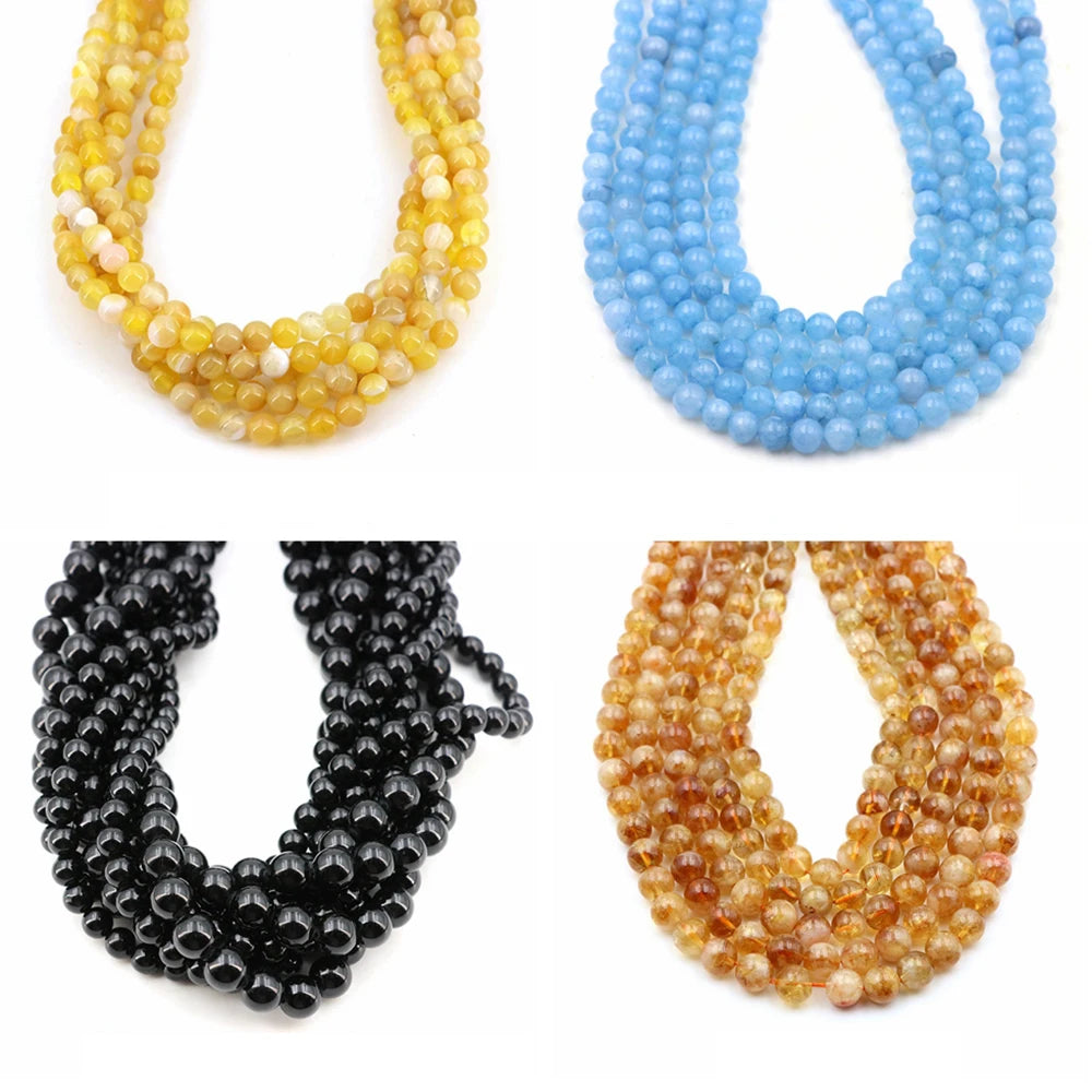 4/6/8/10MM Natural Stone Beads Blue Tiger Eye Crystals Amethyst Rose Quartz Gemstone Bead for Jewelry Making Bracelet Necklaces