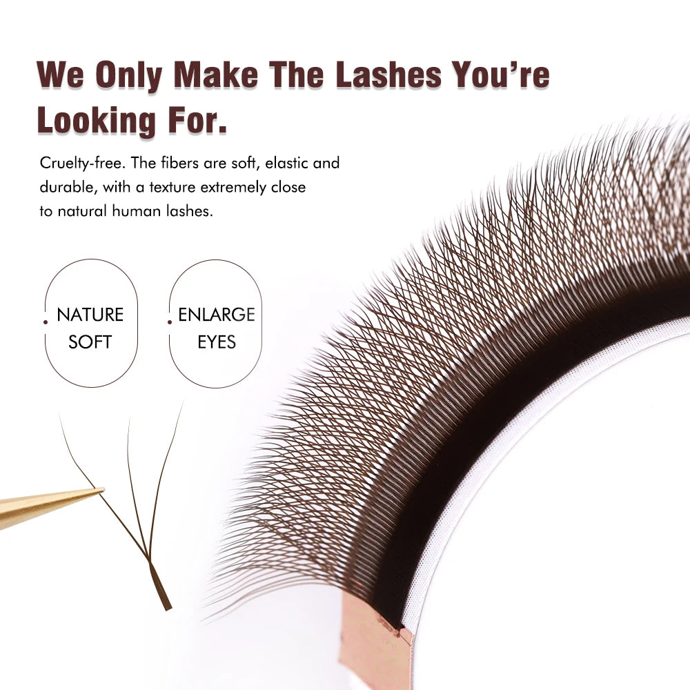 AGUUD New Brown 3D/4D/5D W Lashes Bloom Automatic Flowering Soft Premade Fans Soft Individual Eyelash Spike 3D Clover Fairy Lash