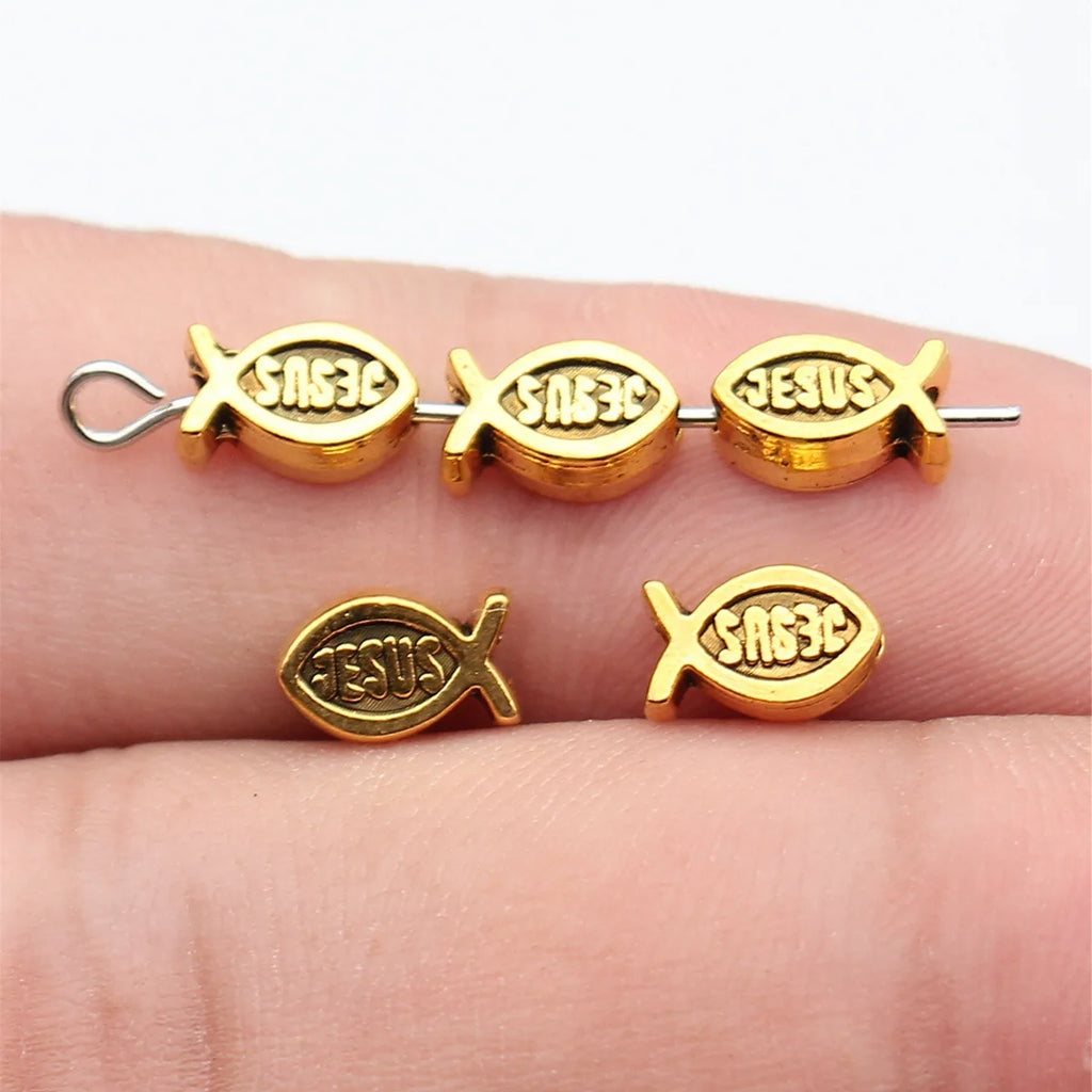 WYSIWYG 40pcs 8x5mm Antique Silver Color Antique Gold Color Jesus Fish Beads For Jewelry Making DIY Jewelry Findings