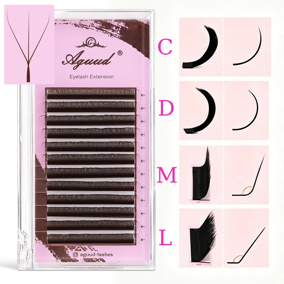 AGUUD New Brown 3D/4D/5D W Lashes Bloom Automatic Flowering Soft Premade Fans Soft Individual Eyelash Spike 3D Clover Fairy Lash