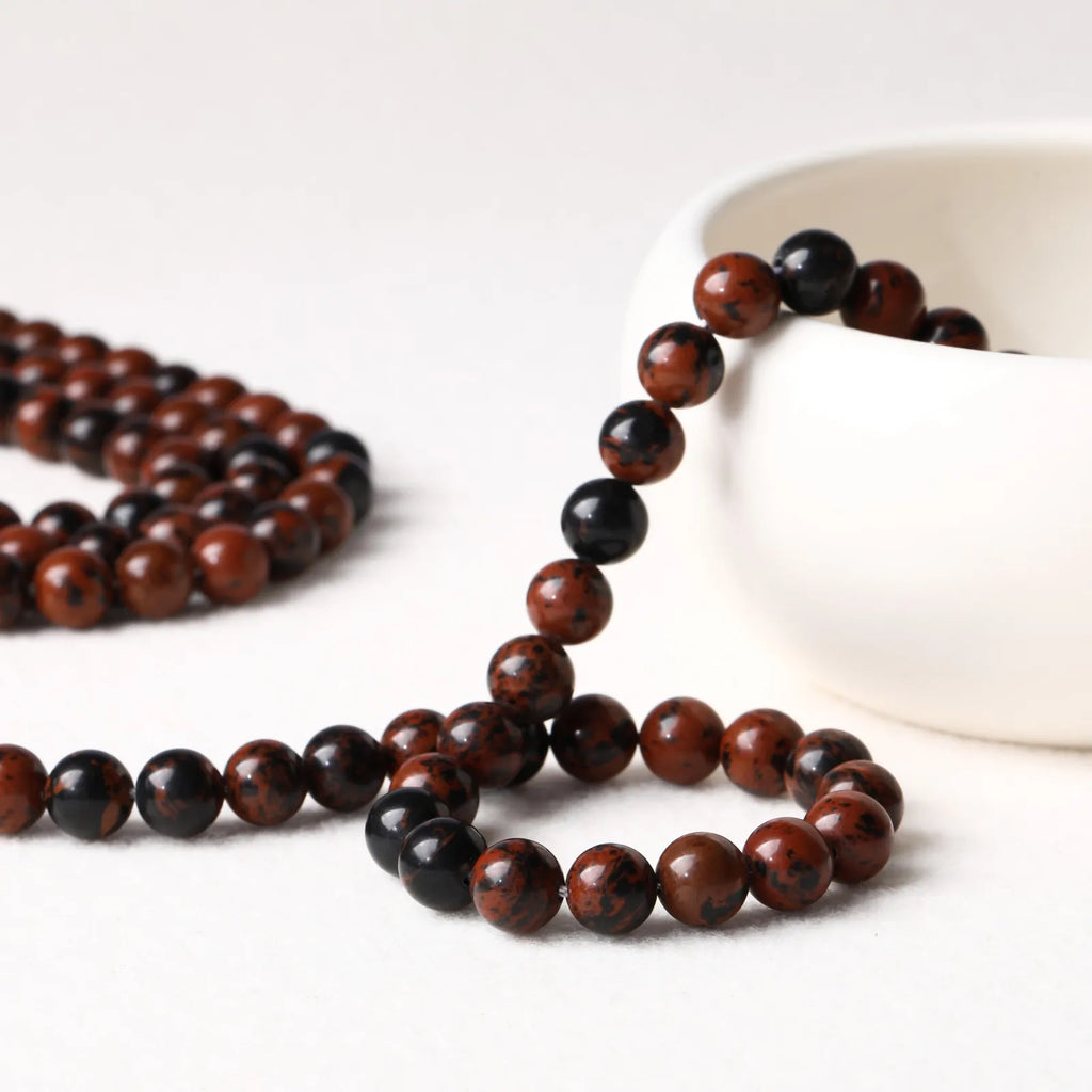 Natural Stone Mahogany Obsidian Beads Round Golden Swan Bead for Jewelry Making DIY Bracelet Necklace Accessories 4/6/8/10mm