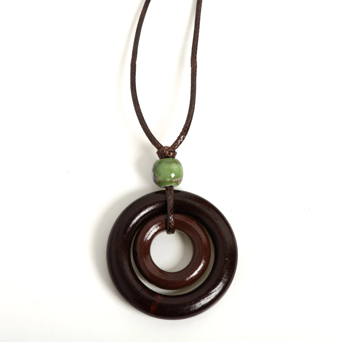 Handmade Wooden Circle Ceramic Pendant Necklace for Women